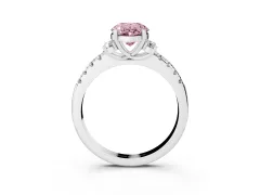 Fancy Pink Oval Cut Diamond Three-Stone Pavé Ring Set in White gold with Prong Setting