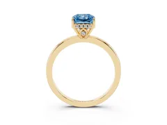 Fancy Blue Radiant Cut Diamond Solitaire Ring Set in Yellow gold with Plain Band and Prong Setting