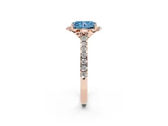 Fancy Blue Radiant Cut Diamond Solitaire Ring Set in Rose gold with Pavé Band and Floral Prong Setting