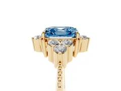 Fancy Blue Asscher Cut Diamond Cluster Ring Set in Yellow gold with Beaded Band
