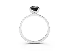Fancy Black Radiant Cut Diamond Solitaire Engagement Ring Set in Silver with Round Pavé Band and Prong Setting