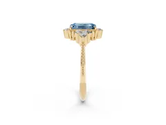 Fancy Blue Emerald Cut Diamond Cluster Ring Set in Yellow gold with Beaded Band