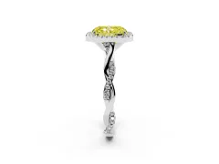 Fancy Yellow Radiant Cut Diamond Halo Twist Band Solitaire Ring Set in Platinum with Prong Setting