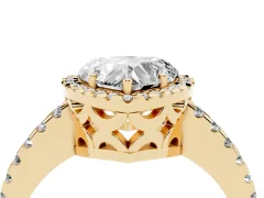 Heart Cut Diamond Halo Ring Set in Yellow gold with Pavé Shoulders and Halo-Framed Center