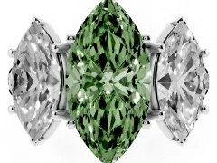 Fancy Green Marquise Cut Diamond Three-Stone Ring Set in White gold with Pavé Band