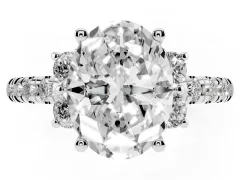 Oval Cut Diamond Three-Stone Pavé Ring Set in Silver with Prong Setting