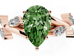 Fancy Green Pear Cut Diamond Solitaire Ring Set in Rose gold with Twisted Marquise Accent Band