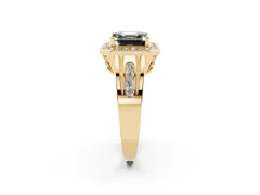 Fancy Black Asscher Cut Diamond Halo Ring Set in Yellow gold with Pavé and Bezel Accent Split Shank