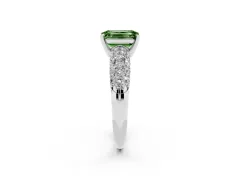 Fancy Green Emerald Cut Diamond Pavé Band Solitaire Ring Set in Silver with Close-Set Accent Stones and Prong Setting