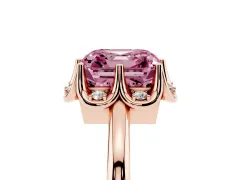 Fancy Pink Asscher Cut Diamond Round Cluster Halo Ring Set in Rose gold with Solitaire Band and Prong Setting