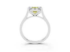 Fancy Yellow Emerald Cut Diamond Cluster Halo Solitaire Ring Set in Silver with Prong Setting