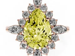 Fancy Yellow Pear Cut Diamond Cluster Halo Ring Set in Rose gold with Marquise and Round Accents