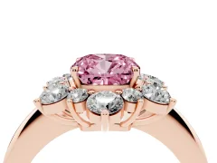 Fancy Pink Cushion Cut Diamond Cluster Halo Ring Set in Rose gold with Solitaire Band and Prong Setting