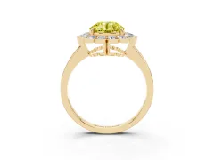 Fancy Yellow Round Cut Diamond Halo Cluster Engagement Ring Set in Yellow gold with Solitaire Band and Prong Setting