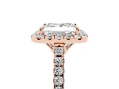 Princess Cut Diamond Pavé Halo Engagement Ring Set in Rose gold with Pavé Band and Prong Setting