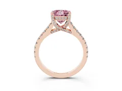 Fancy Pink Princess Cut Diamond Solitaire Ring Set in Rose gold with Brilliant Pavé Band and Prong Setting