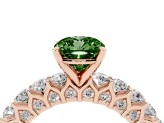 Fancy Green Cushion Cut Diamond Solitaire Ring Set in Rose gold with Shared Prong Pavé Band