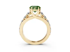 Fancy Green Heart Cut Diamond Pavé Engagement Ring Set in Yellow gold with Prong Setting
