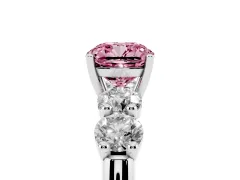 Fancy Pink Cushion Cut Diamond Five-Stone Prong Set Ring Set in White gold with Classic Band