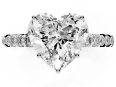 Heart Cut Diamond Solitaire Engagement Ring Set in Silver with Pavé Band and Prong Setting