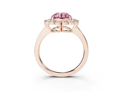 Fancy Pink Round Cut Diamond Halo Cluster Engagement Ring Set in Rose gold with Solitaire Band and Prong Setting