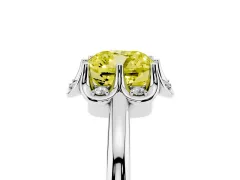 Fancy Yellow Cushion Cut Diamond Round Cluster Halo Ring Set in Silver with Solitaire Band and Prong Setting