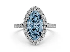Fancy Blue Marquise Cut Diamond Halo Pavé Engagement Ring Set in White gold with Prong Setting