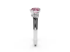 Fancy Pink Heart Cut Diamond Three-Stone Trellis Ring Set in White gold with Comfort Fit Band