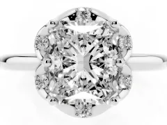 Radiant Cut Diamond Round Cluster Halo Ring Set in White gold with Solitaire Band and Prong Setting