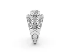 Round Cut Diamond Art Deco Ring Set in Platinum with Pavé Split Shank
