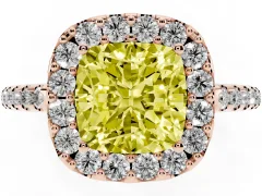 Fancy Yellow Cushion Cut Diamond Pavé Halo Ring Set in Rose gold with Prong Setting