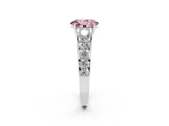 Fancy Pink Oval Cut Diamond Solitaire Ring Set in Silver with Pavé-Set Band and Prong Setting