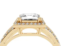 Asscher Cut Diamond Halo Ring Set in Yellow gold with Double Pavé Split Shank