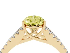 Fancy Yellow Pear Cut Diamond Split Shank Pavé Engagement Ring Set in Yellow gold with Prong-Held Center Stone