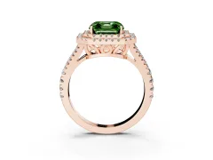 Fancy Green Asscher Cut Diamond Double Halo Ring Set in Rose gold with Pavé Band