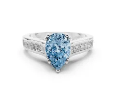 Fancy Blue Pear Cut Diamond Channel Set Solitaire Engagement Ring Set in Silver with Prong Setting