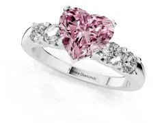 Fancy Pink Heart Cut Diamond Five-Stone Prong Set Engagement Ring Set in Silver with Channel Band