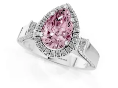 Fancy Pink Pear Cut Diamond Halo Ring Set in White gold with Pavé-Lined Split Shank Band