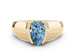 Fancy Blue Pear Cut Diamond Bezel Solitaire Ring Set in Yellow gold with Wide Band
