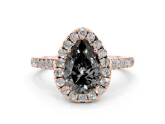 Fancy Black Pear Cut Diamond Halo Pavé Engagement Ring Set in Rose gold with Prong Setting