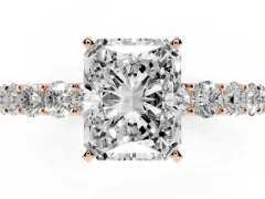 Radiant Cut Diamond Solitaire Ring Set in Rose gold with Shared Prong Pavé Band