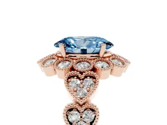 Fancy Blue Oval Cut Diamond Solitaire Ring Set in Rose gold with Milgrain Pavé Heart Band