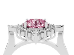 Fancy Pink Round Cut Diamond Cluster Halo Ring Set in Silver with Marquise and Round Accents