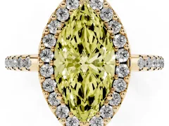Fancy Yellow Marquise Cut Diamond Pavé Halo Ring Set in Yellow gold with Prong Setting