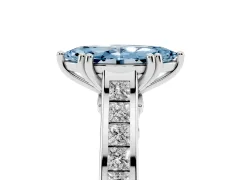 Fancy Blue Marquise Cut Diamond Channel Set Solitaire Engagement Ring Set in Platinum with Prong Setting