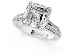 Asscher Cut Diamond Split Shank Pavé Engagement Ring Set in White gold with Prong-Set Center Stone