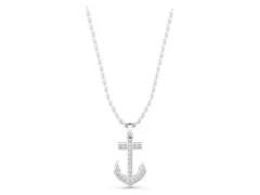 Pavé Round Diamond Anchor Pendant Set in Silver with Four-Prong Setting