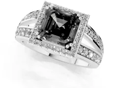 Fancy Black Asscher Cut Diamond Halo Ring Set in Platinum with Double Pavé Split Shank