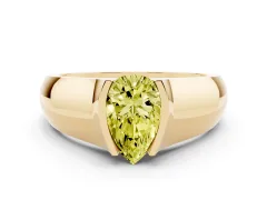 Fancy Yellow Pear Cut Diamond Bezel Solitaire Ring Set in Yellow gold with Wide Band