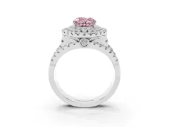 Fancy Pink Oval Cut Diamond Double Halo Ring Set in Platinum with Round Pavé Split Shank